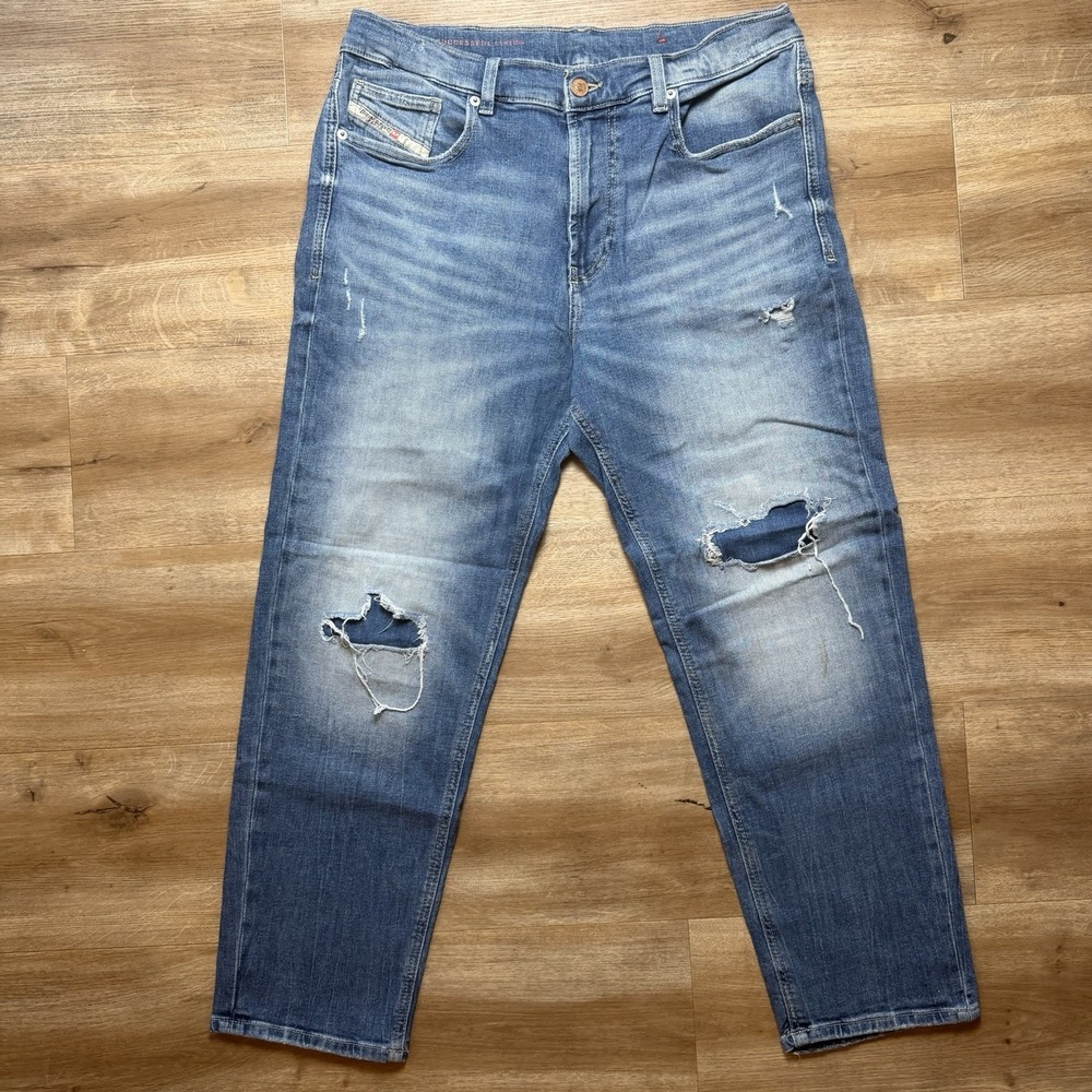 Diesel D-Lucas Jeans 16Y Fits Men 31x27 Blue Tapered Stretch Patched Distressed